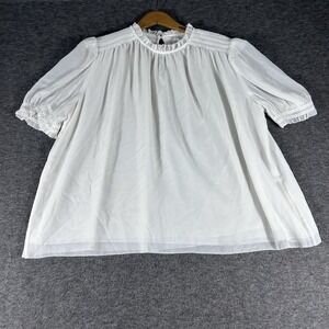 Wilfred Elegant White Women's Short Puff Sleeve Smocked Neck Quite Luxury Size M